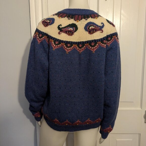 Handmade Knitted Cardigan - purple/blue with white and paisley design - Picture 7 of 9
